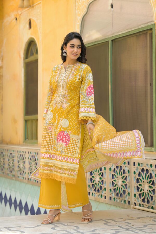 Suntaara Women's Pure Cotton 3-Piece Kurta Set – Yellow