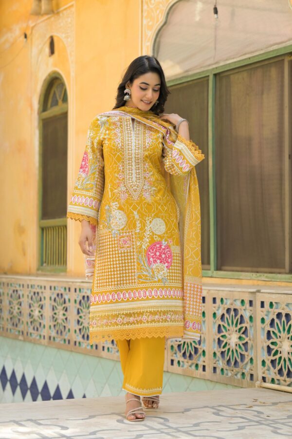 Suntaara Women's Pure Cotton 3-Piece Kurta Set – Yellow