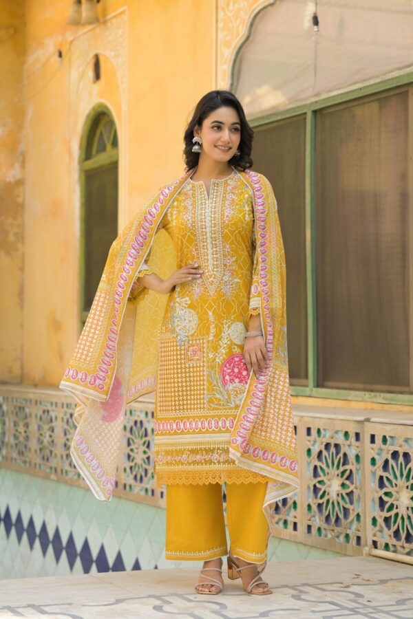 Suntaara Women's Pure Cotton 3-Piece Kurta Set – Yellow