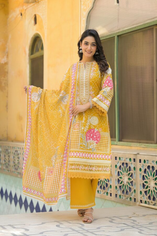 wome-yellow-pure-cotton-kurta-3-pcs-set